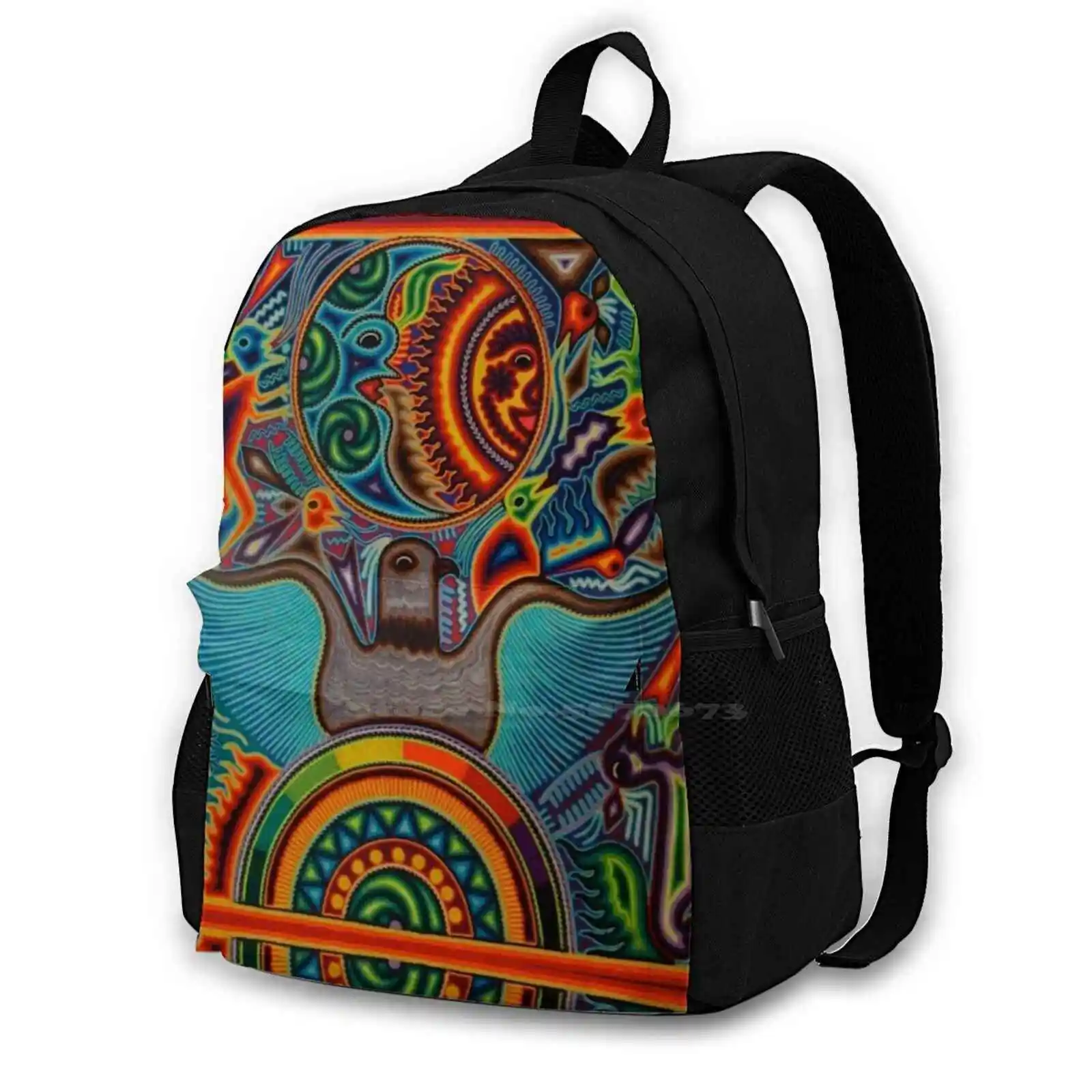 

Mexican Huichol Art School Bag Big Capacity Backpack Laptop 15 Inch Huichol Mexico Mexican S Skull Travel Red Love Spanish