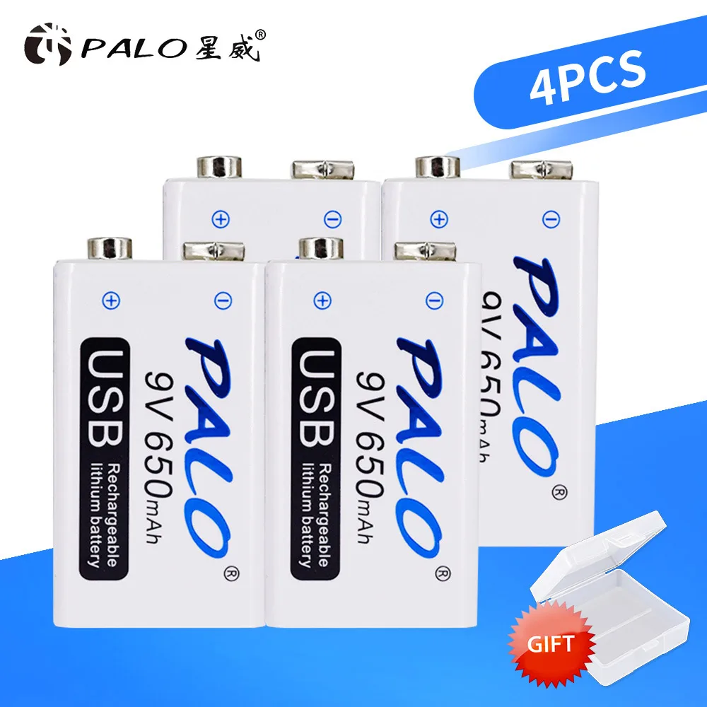 4 pcs battery PALO 4 шт USB 9V 6F22 650 mAh перезаряжаемая батарея 9 вольт 650 mAh литий-ионная liion Быстрая зарядка батареи - Цвет: 4 pcs battery