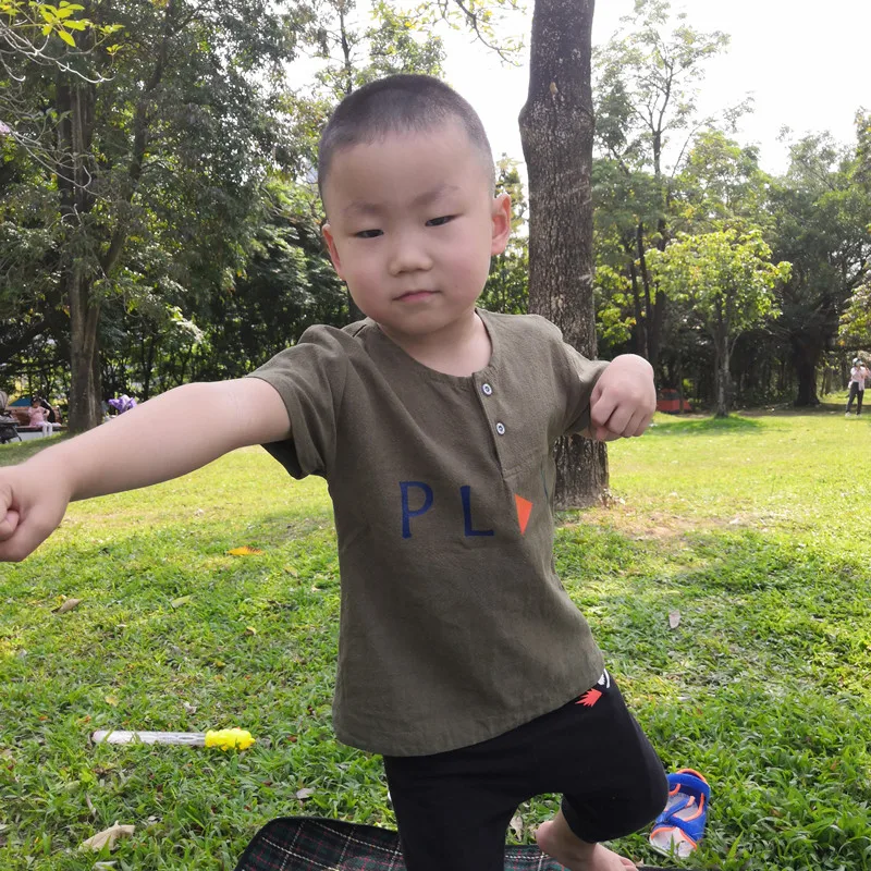 Летняя хлопковая Футболка зеленого цвета с короткими рукавами для мальчиков