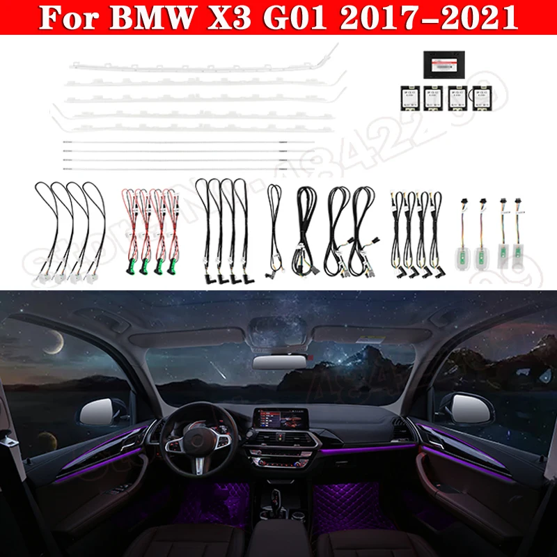 

Car Ambient Light For BMW X3 G01 2017-2021 Screen control Decorative LED 11 colors Auto Atmosphere Lamp illuminated Strip