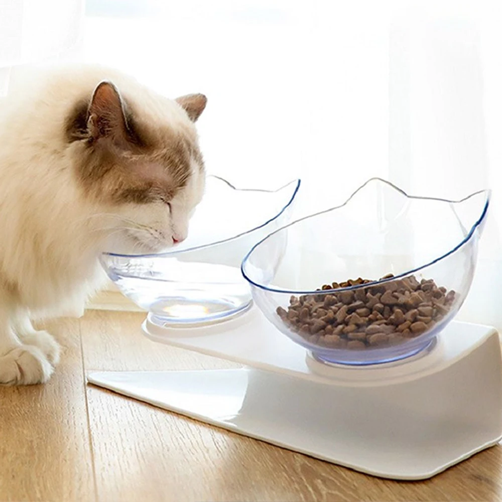 

Двойная Нескользящая миска для кормления кошек, простой дизайн, с подставкой, водная чаша для кошек, кормушка для питомцев