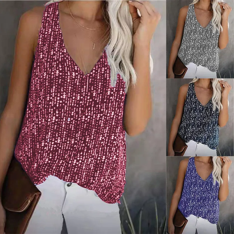 

Bikoles Summer New Fashion Casual Sexy Solid V Neck Sleeveless Women Tops Tanks T Shirt Loose Print Female Tanks Plus Size Basic