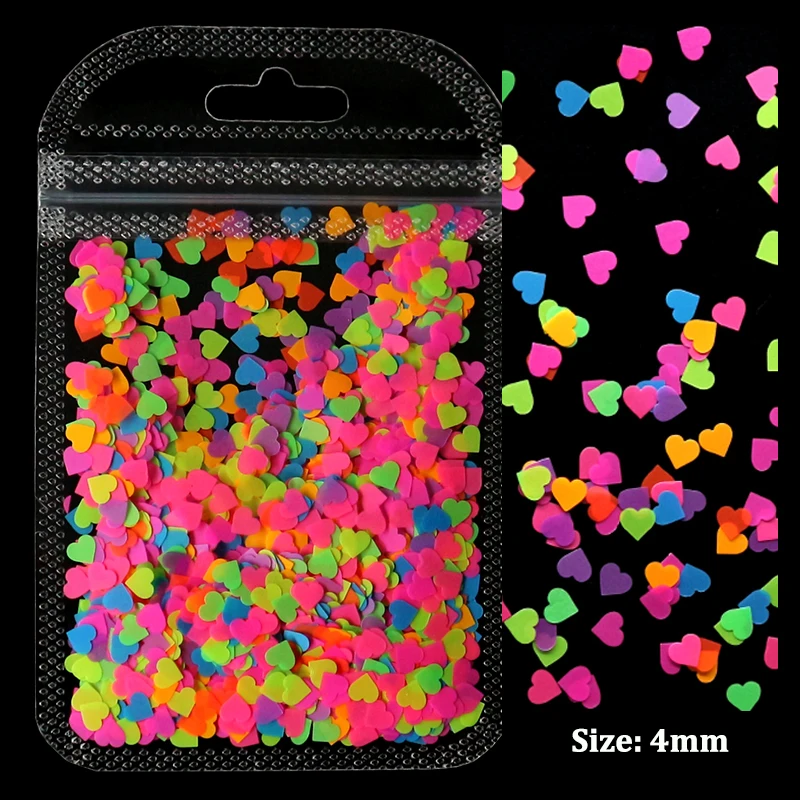 

Fluorescence Love Heart Shape Nail Art Glitter Flakes 3D Colorful Sequins Polish Manicure For Nails Decorations DIY Accessories