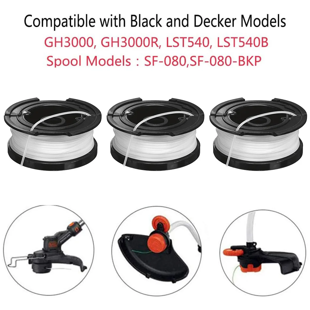

3Pcs Trimmer Spool Line For Black & Decker A6481 ST 4525 6600 7000 7200 7200-CA 7500 7700 7701 STC1820 STC1820PC Replace Part