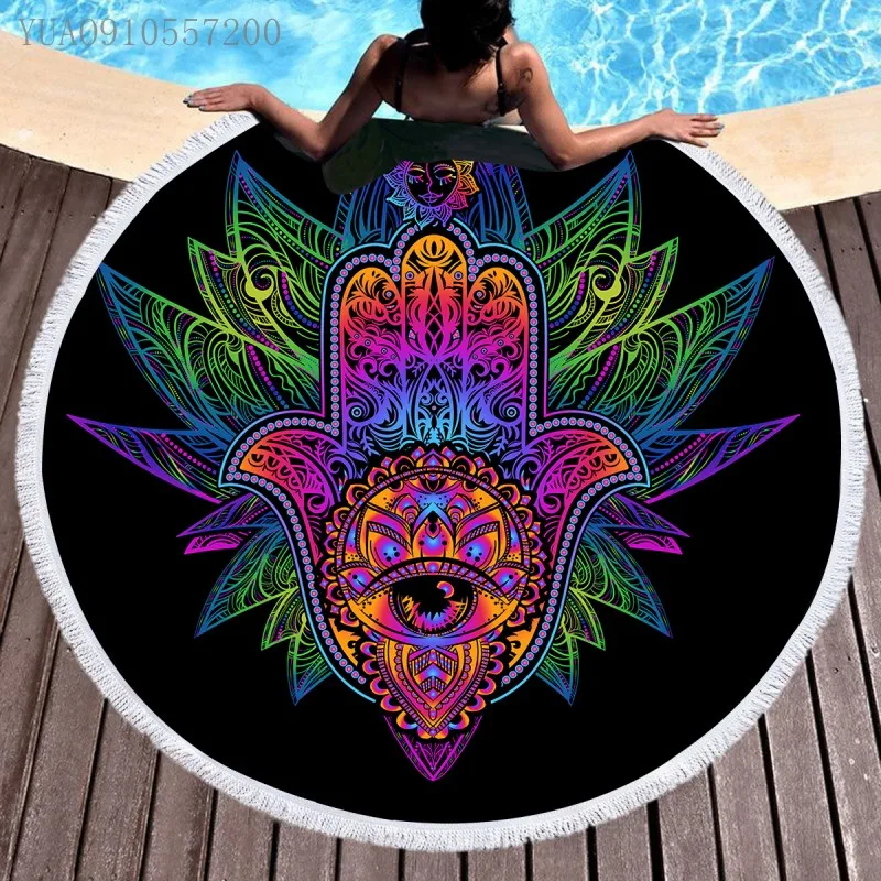 Пляжное полотенце в богемном стиле с принтом Будды лотоса из микрофибры для