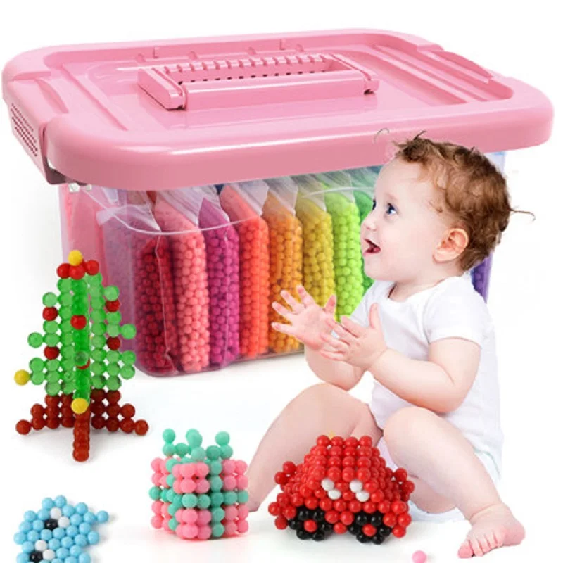 Caja de pl&aacute;stico Hama para ni&ntilde;os, cuentas de agua Perler, Spray Aqua Magic, 3D, educativo, rompecabezas, accesorios, juguetes, 15000 Uds.-1