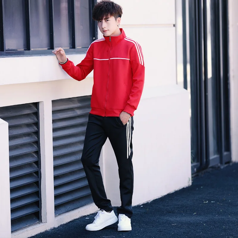 

New Men's Set Spring Autumn Man Sportswear 2 Piece Sets Sports Suit Jacket+Pant Sweatsuit Male Tracksuit Asia Size L-4XL