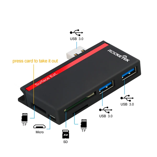 Black Red USB 3.0 Мультиразветвитель usb 3,0 концентратор 5 в 1 устройство для чтения карт памяти адаптер несколько usb для microsoft Surface Pro 3/Pro 4/pro 5/pro 6 - Цвет: Black Red USB 3.0