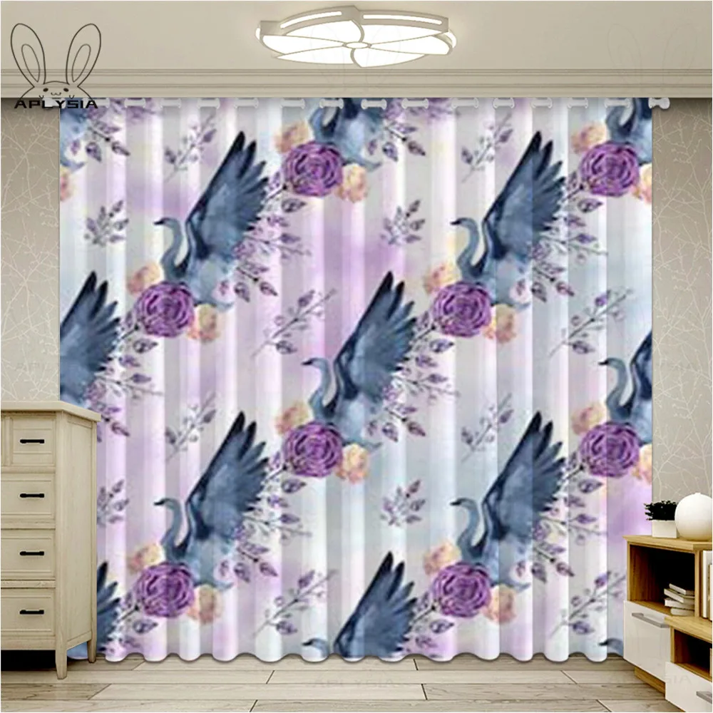 Светонепроницаемые шторы с принтом лебедя для гостиной удобные оконные из