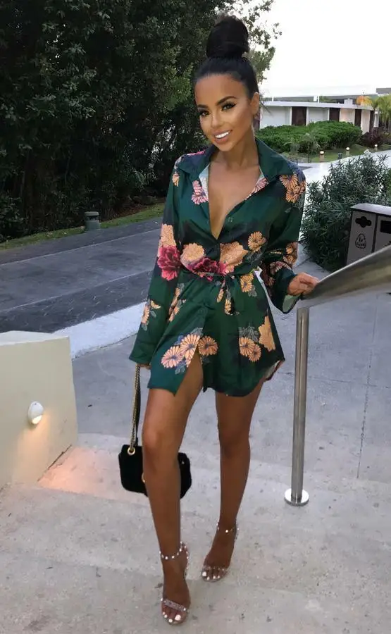 Женское шелковое платье мини с длинным рукавом и V-образным вырезом | Женская