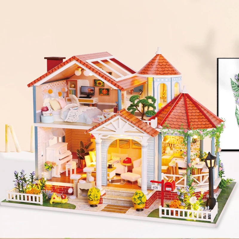

Cutebee DIY House Wooden Doll Houses Miniature Dollhouse Furniture Kit with LED Toys for Children Christmas Gift L2001
