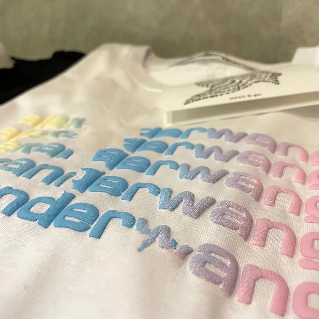 

King Offset Printing Foam Rainbow Gradient Logo Letter Wang T-shirt Short-sleeved Women