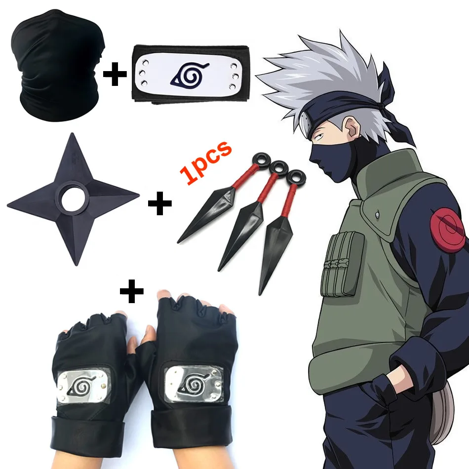 

SET Anime Naruto Kakashi Cosplay Accessories headband Mask kunai Gloves Ninja Uchiha Mittens Action Figure Prop Stuff Kids Toy