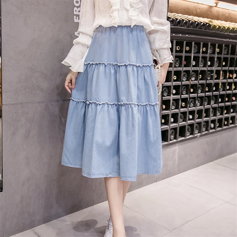 Женская джинсовая юбка до середины икры YOCALOR 2020 в стиле преппи с завышенной