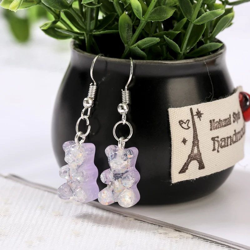 1 пара женских висячих сережек с блестками Gummy Bear разноцветные полимерные модные серьги с подвесками ювелирные изделия Diy
