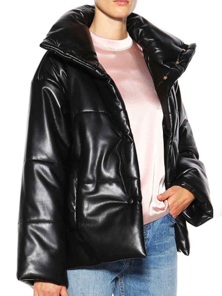 

Женские парки из искусственной кожи Fandy Lokar, модные пальто из искусственной кожи, женские элегантные однотонные хлопковые куртки для женщин