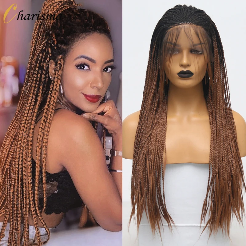 Харизма Омбре коричневые плетеные парики синтетические кружевные передние с