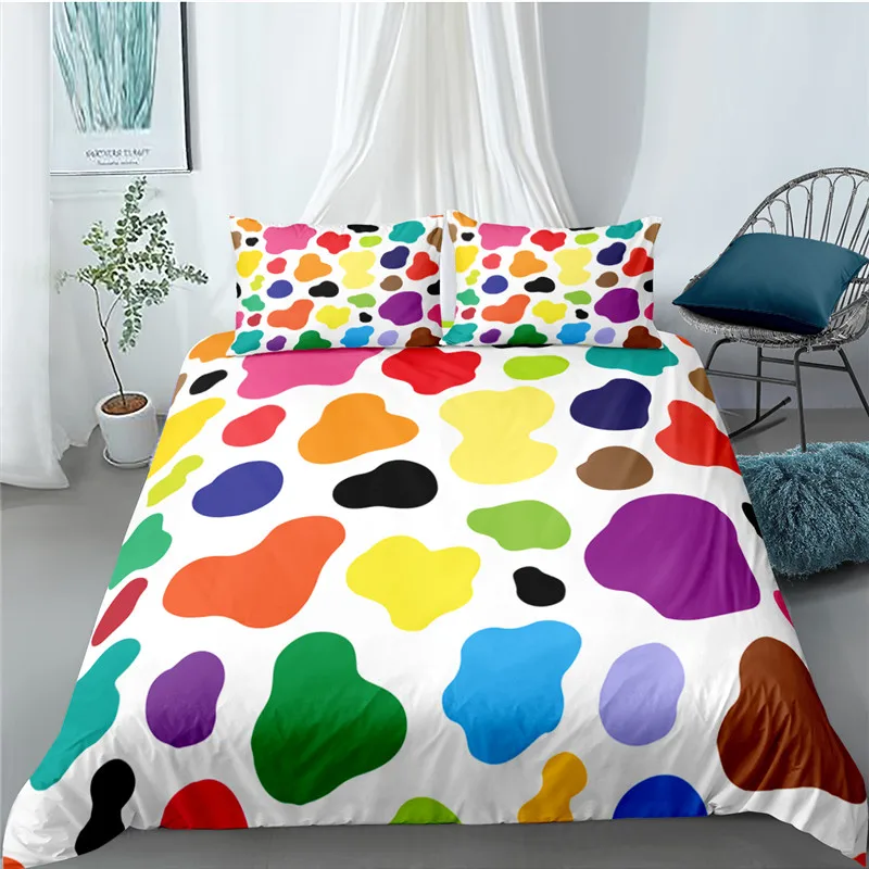 

Bed Linen 200 200 Double Bed BED BED Cow Speckle Bedding Sets 3D Duvet Cover Bedspread Animal Skin Twin/Queen/King Size Bedroom