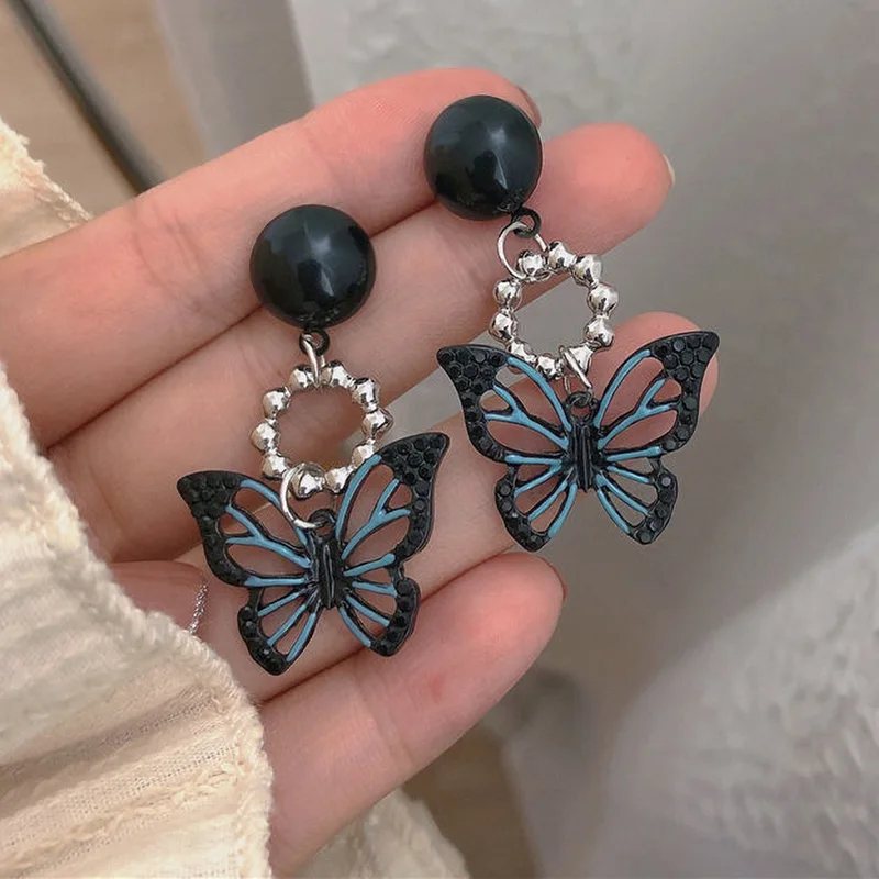 

Y2K Harajuku Sweet Cool Black Butterfly Earrings for Women Retro Simple Girlfriend Gift Insect Drop Earrings Fashion Jewelry