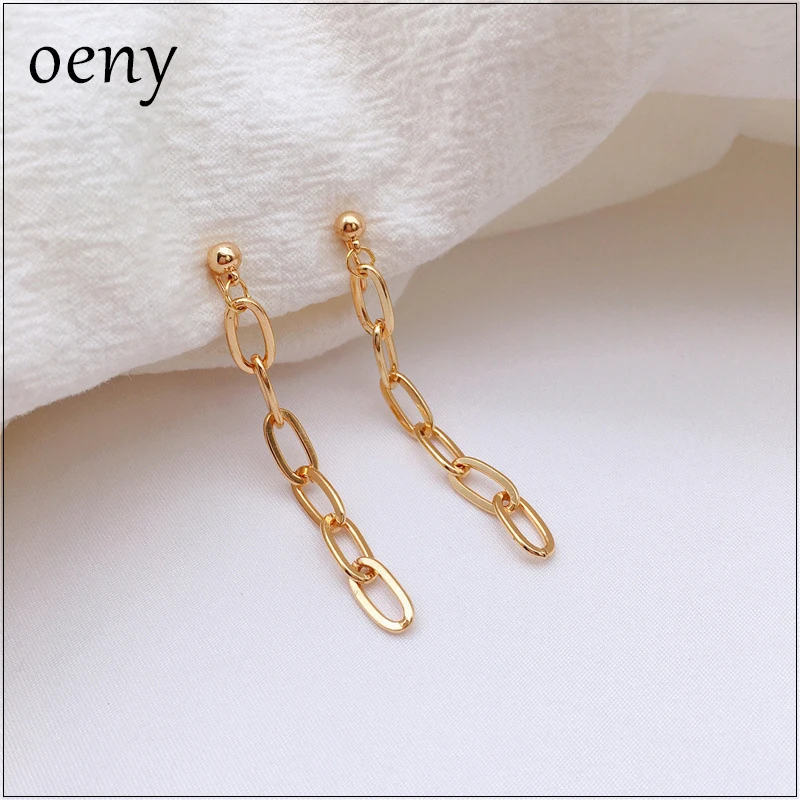 

Oeny Длинная Золотая цепочка в стиле нормкор, ювелирные изделия, серьги с кисточками, не проколотые, Москитная Катушка, клипса для ушей для жен...