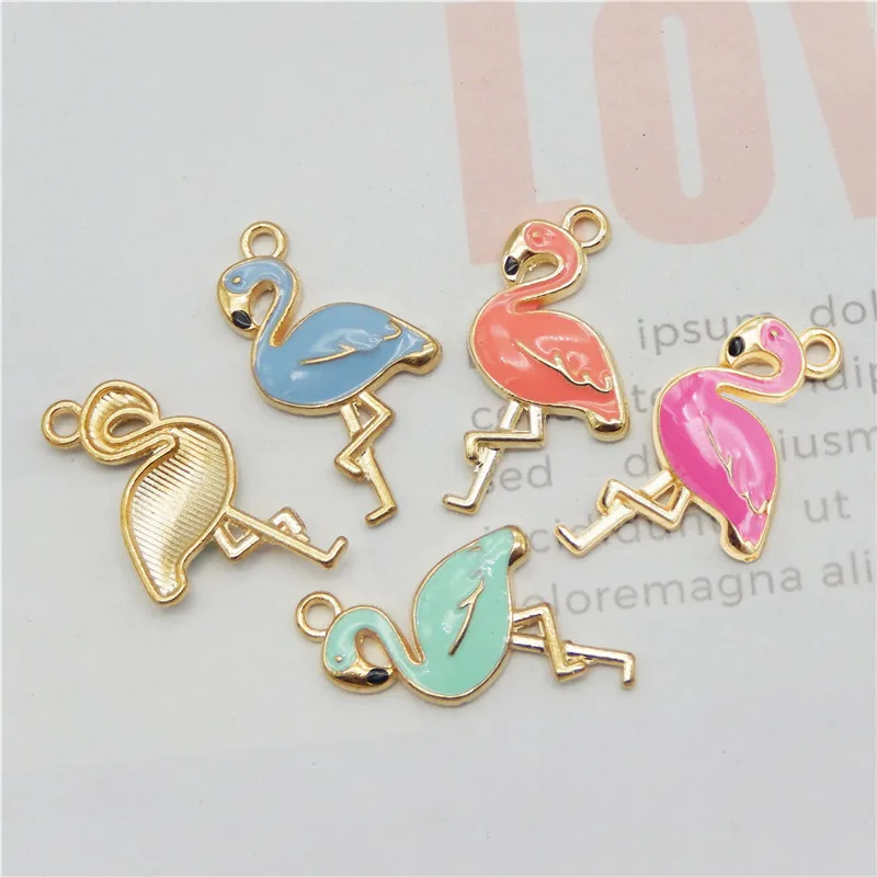 4 шт. эмалированные подвески в виде фламинго | Украшения и аксессуары