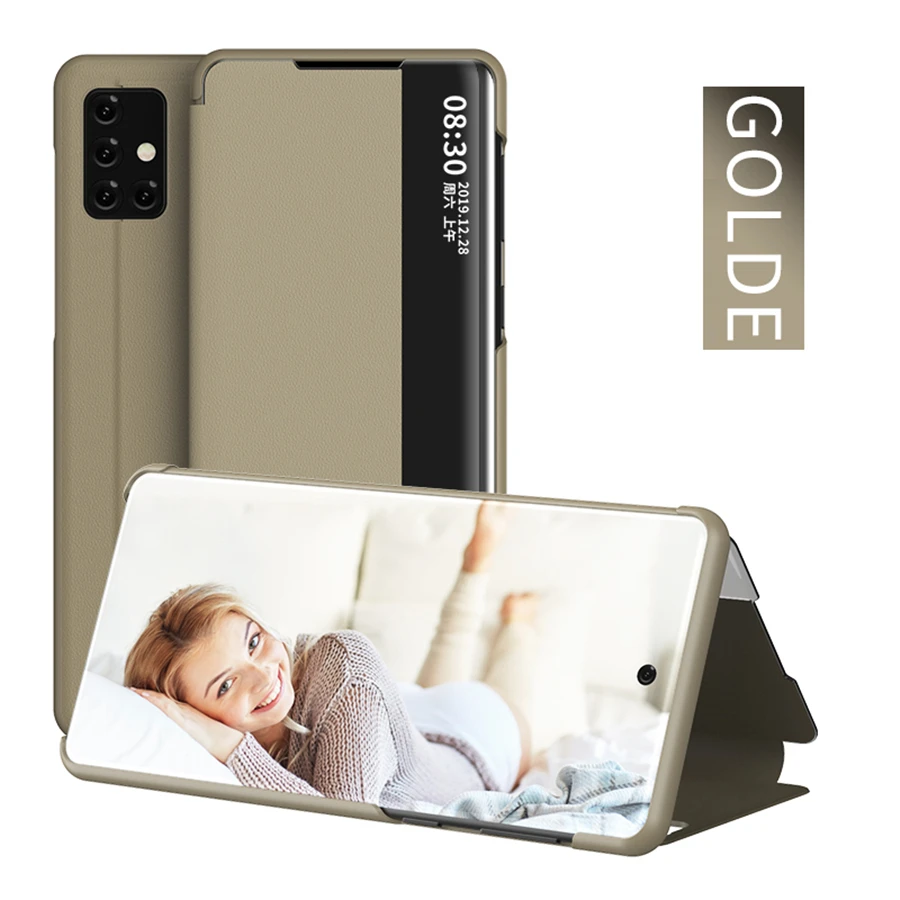 

For Samsung Galaxy Smart View Leather Case A50 A51 A71 A10 A30s A20e A21s Note 20 10 9 8 S10 S10e Lite S20 Ultra S8 S9 Plus S7
