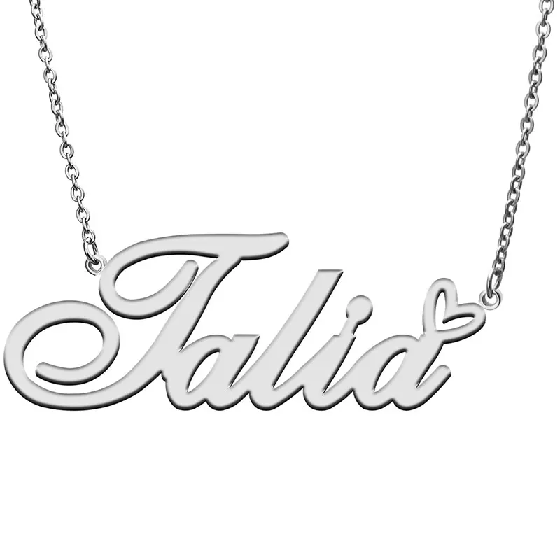 Love Heart Talia Name Necklace for Women Stainless Steel Gold & Silver Nameplate Pendant Femme Mother Child Girls Gift