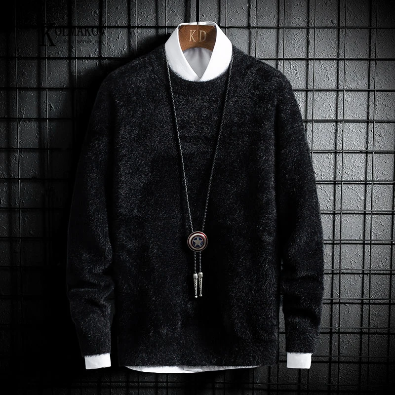 

KOLMAKOV Winter New Arrival Korean Men Casual Imitated Mink Wool Solid Color O Neck Pullover Sweaters 5 Color M-3XL