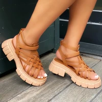 women modern fashion gladiator sandals summer platform wedge heel thick sole ankle buckle strap rome shoes ladies female whosale