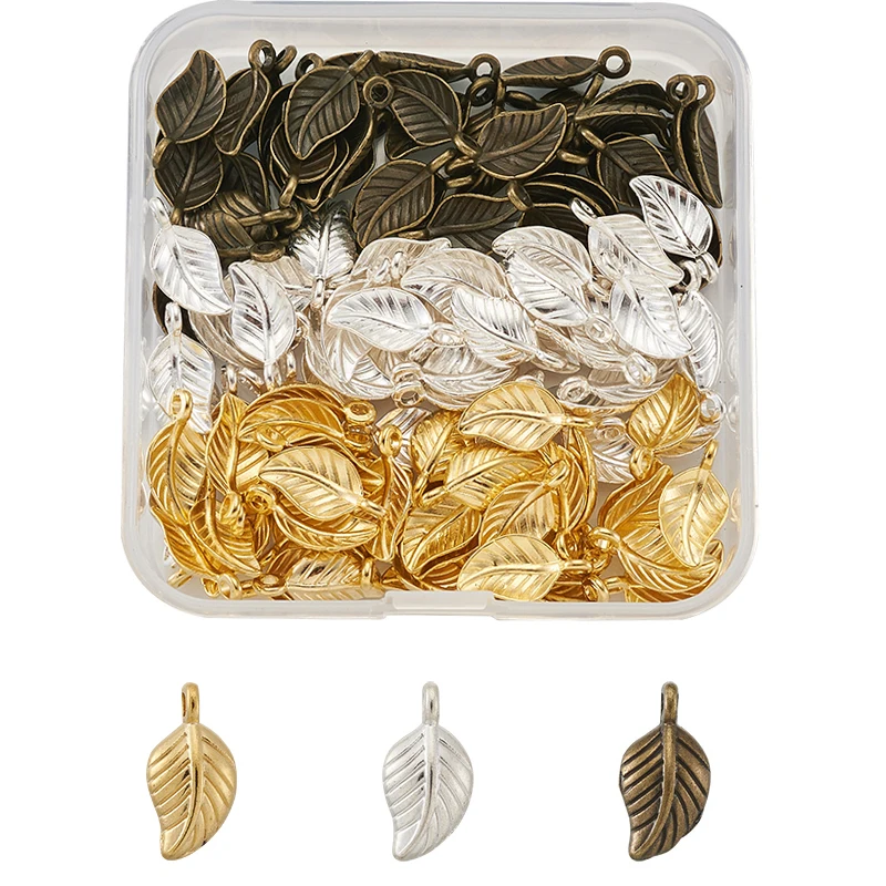

120pcs/box Mixed Color Leaf Shape Small Tibetan Style Alloy Pendants Charms for Jewelry Making DIY Findings 14x7x2.5mm