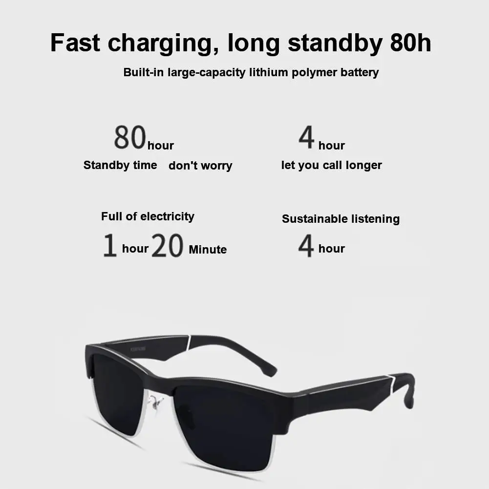 

Smart Bluetooth 5.0 Glasses Wireless Sport Headset Microphone Anti-Blue Light Sunglasses IP64 Waterproof Black/blue Headphone