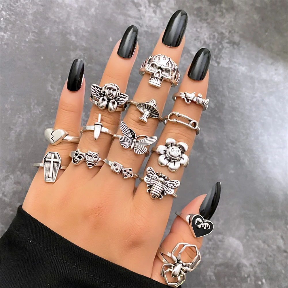 IFME Ring For Women Girls Snake Smile Fashion Men Jewelry Vintage Ancient Silver Color Punk Gothic Adjustable Rings | Украшения и