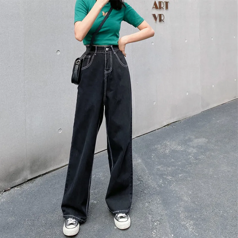 

Woman Jeans High Waist Clothes Wide Leg Denim Clothing Blue Streetwear Vintage Quality Fashion Straight Pants
