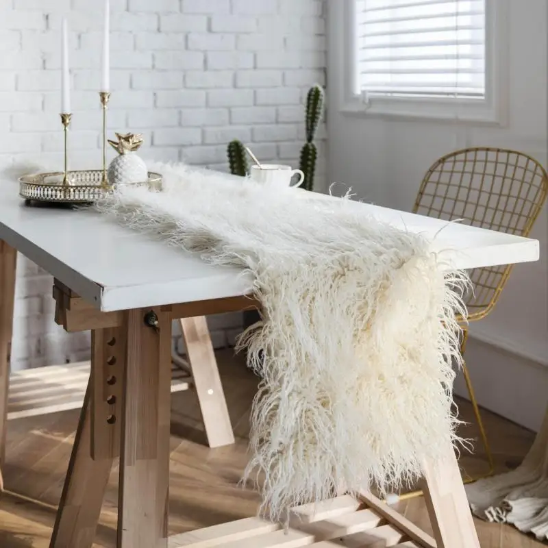 Christmas Table Runners Chemin De Mariage Fur Runner For Wedding Party Luxury Furry | Дом и сад