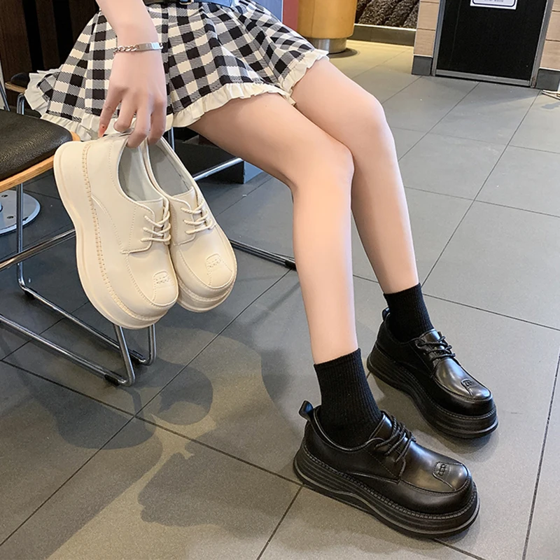 

Rimocy 2021 New Chunky Platform Boots Women Casual Lace Up Wedges Ankle Boots Woman Pu Leather Thick Bottom Short Botas Mujer