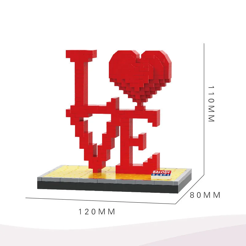 Набор блоков серии Micro balody Lover красное сердце роза любовь слово модель