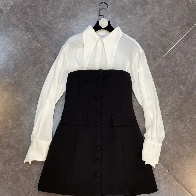 DEAT Женская юбка без бретелек с высокой талией свободная рубашка треугольным