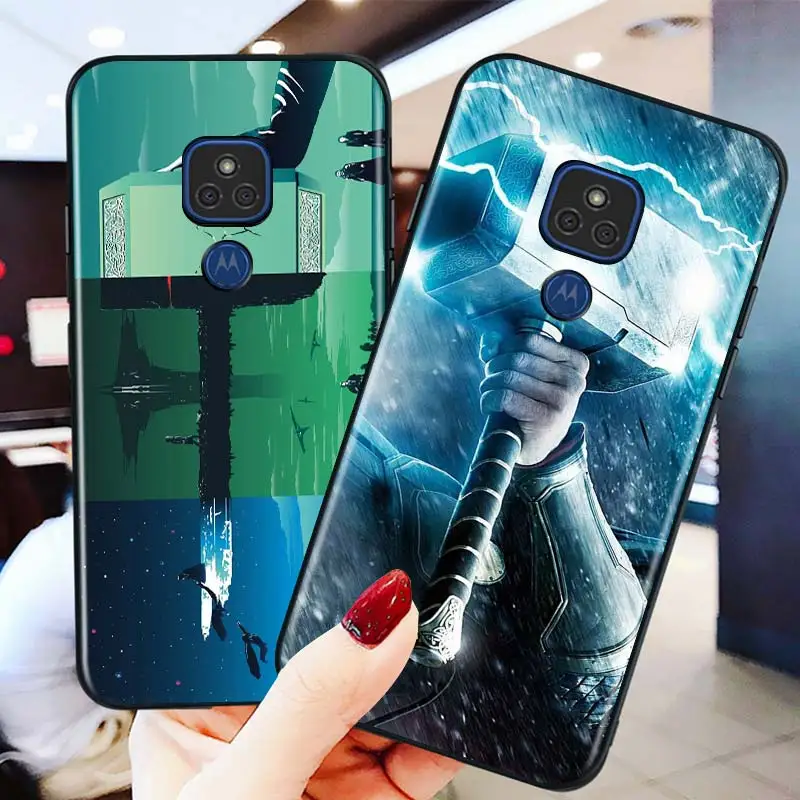 

Marvel Mjolnir for Motorola G9 G8 G E7 E6 One Play Marco Hyper Fusion Stylus Power Lite Edge Plus Black Phone Case
