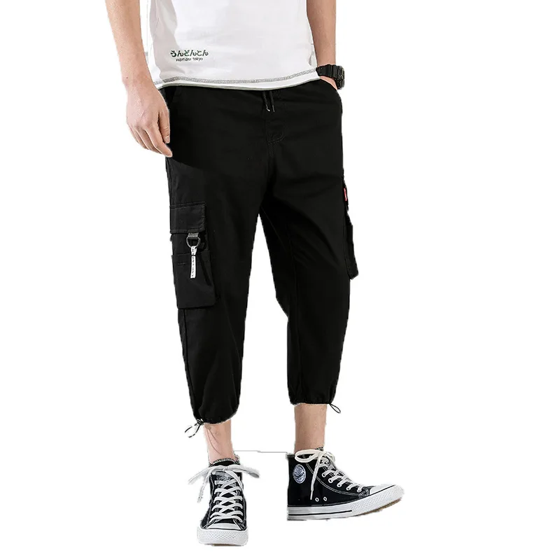 

E-baihui Cropped trousers summer harem pants men's loose trend sportswear casual pants mens Loose Drawstring joggers pants