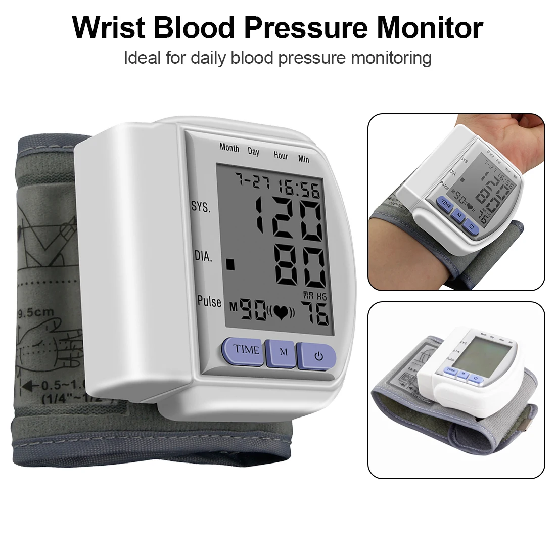 

Wrist Blood Automatic Home Wrist Blood Pressure monitor LCD Digital Display Screen Pulse Sphygmomanometer