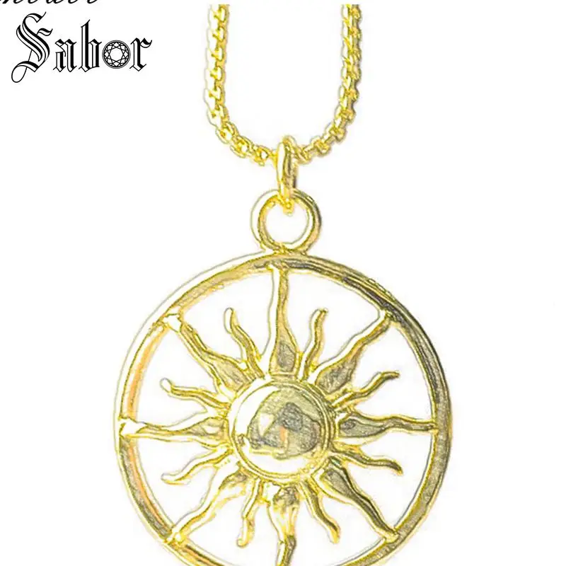 Звено цепи кулон ожерелье золотой цвет солнце подарок для мужчин и женщин