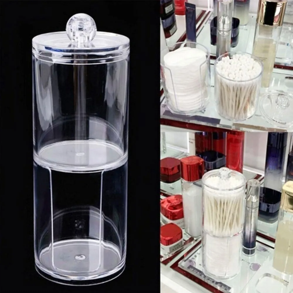 Acrylic Makeup Organizer Multifunctional Round Container Cosmetic Swab Cotton Pad Jewelry Storage Box Holder Candy Jars With Cap | Дом и сад
