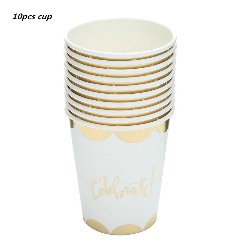 10pcs cup 10 шт. золотые вечерние одноразовые столовые приборы, чашки шампанского, соломинки, 1st день рождения, вечерние принадлежности для детей - Цвет: 10pcs cup