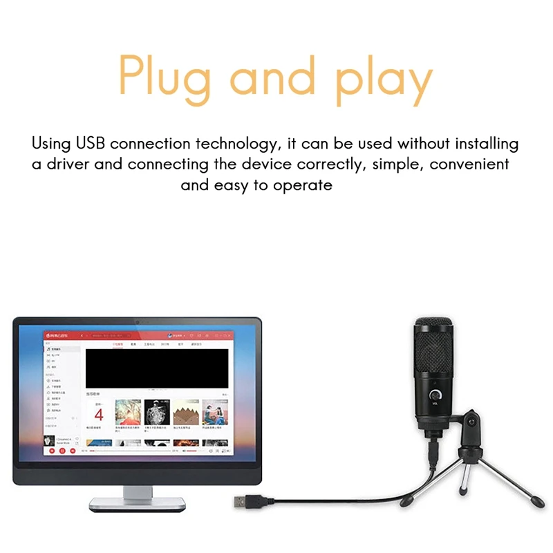

USB Condenser Microphone Set Portable Live Broadcast K Song Computer Recording Microphone Support for PS4 Games Black