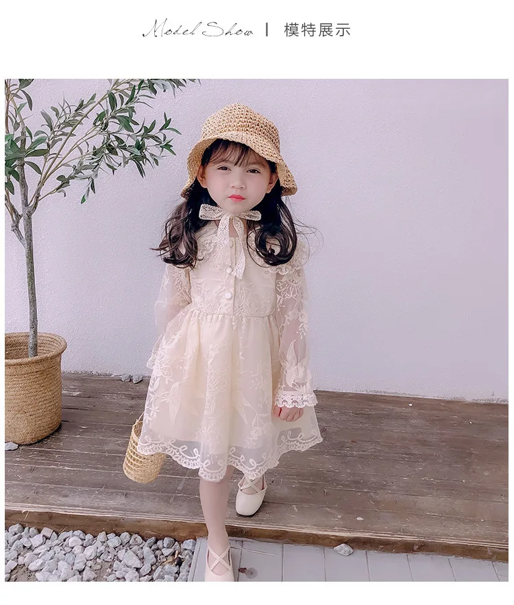 Весна и осень новинка 2020 корейское кружевное платье для девочек среднего