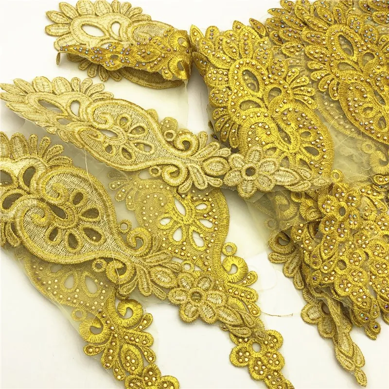 5 ярдов золотые стразы кружево с металлической вышивкой Нигерия Венеция вязаный