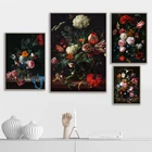 Картина с голландскими цветами, натюрморт, темные Цветочные Классические изысканные художественные плакаты и принты, настенное искусство, картины на холсте для дома