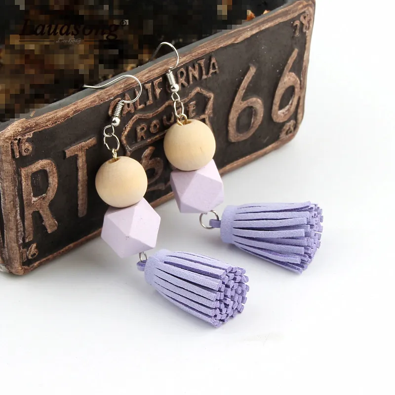 Женские Модные Висячие серьги 1 пара квадратные круглые деревянные бусины темно