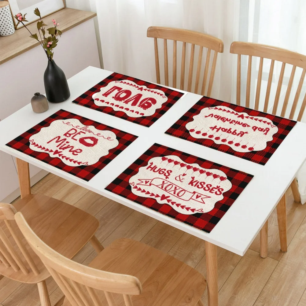 

Valentines Day Table Mat Love Letter Printed Placemats Dining Table Mat Napkins Tableware Table Bowl Mats Home Household Decor