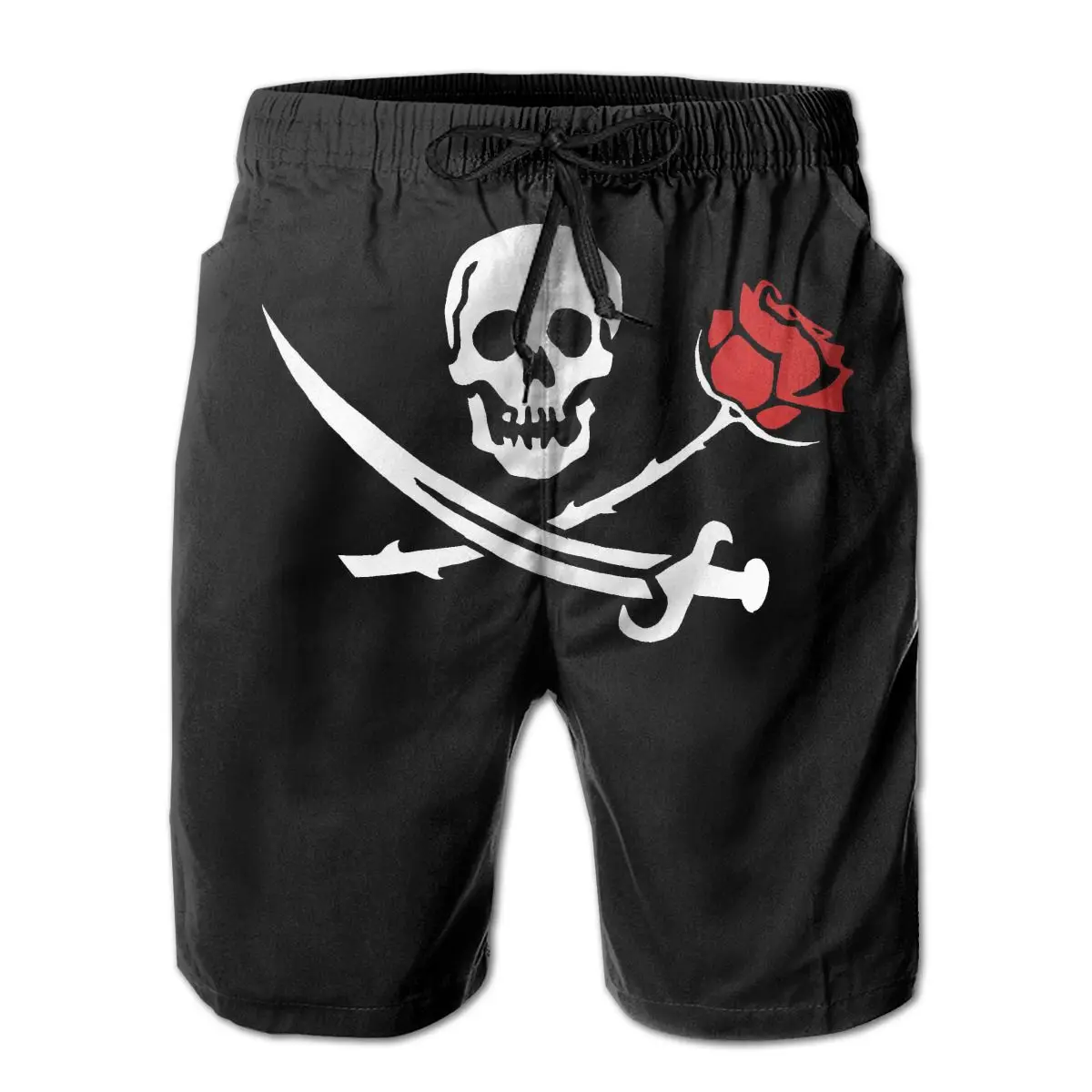 

Summer Swim Shorts Swimwear Older Broken Jolly Roger Skull Cross Bones Pirates men's Fashion Print Swimsuit Beach Short Pants